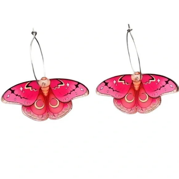 Pink Moth Dangle Earrings - Picture 1 of 4